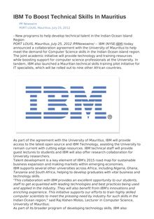 IBM To Boost Technical Skills In Mauritius