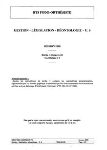 Gestion - législation - déontologie 2008 BTS Podo - orthésiste