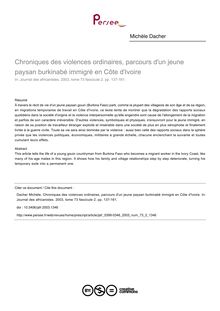 Chroniques des violences ordinaires, parcours d un jeune paysan burkinabé immigré en Côte d Ivoire - article ; n°2 ; vol.73, pg 137-161