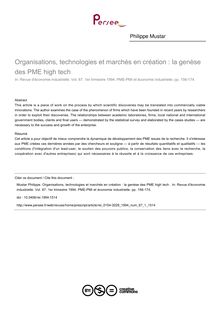 Organisations, technologies et marchés en création : la genèse des PME high tech  - article ; n°1 ; vol.67, pg 156-174