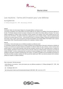 Les neutrons : l arme anti-invasion pour une défense européenne - article ; n°2 ; vol.46, pg 409-425
