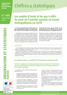 Les surplus d azote et les gaz à effet de serre de l activité agricole en France métropolitaine en 2010. Chiffres et statistiques n° 448 - septembre 2013.