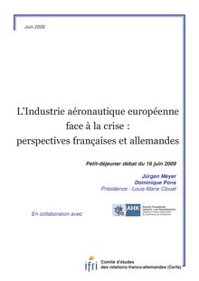 L Industrie aéronautique européenne face à la crise : perspectives ...