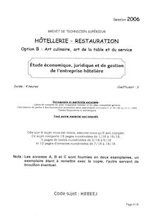 Etude économique, juridique et de gestion de l entreprise hôtelière 2006 Art culinaire, art de la table et du service BTS Hôtellerie restauration