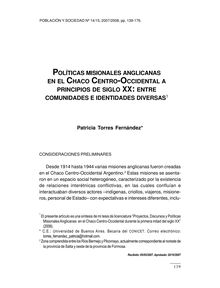 POLÍTICAS MISIONALES ANGLICANAS EN EL CHACO CENTRO-OCCIDENTAL A PRINCIPIOS DE SIGLO XX: ENTRE COMUNIDADES E IDENTIDADES DIVERSAS