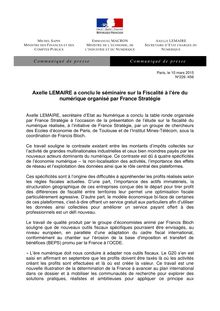 Fiscalité du numérique : Axelle Lemaire conclu le séminaire organisé par France Stratégie sur la Fiscalité à l ère du numérique