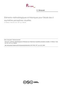 Eléments méthodologiques et théoriques pour l étude des d ssymétries perceptives visuelles. - article ; n°2 ; vol.30, pg 189-204