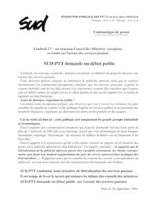 SUD-PTT demande un débat public