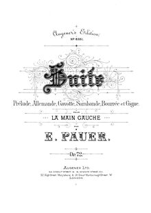 Partition complète,  pur la main gauche, Op.72, Pauer, Ernst
