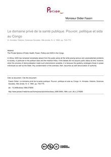 Le domaine privé de la santé publique. Pouvoir, politique et sida au Congo - article ; n°4 ; vol.49, pg 745-775