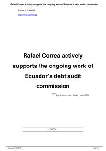 Rafael Correa actively supports the ongoing work of Ecuador™s debt audit commission