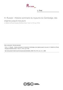 H. Russier : Histoire sommaire du royaume du Cambodge, des origines jusqu à nos jours - article ; n°1 ; vol.14, pg 57-58