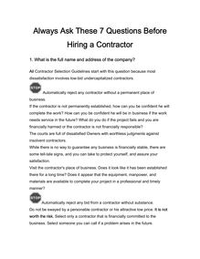 Always Ask These 7 Questions Before Hiring a  Contractor