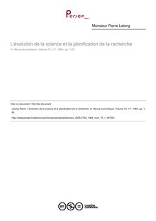 L évolution de la science et la planification de la recherche - article ; n°1 ; vol.15, pg 1-62