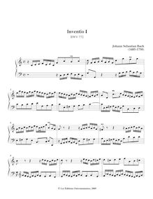 Partition No.1 en C major, BWV 772, 15 Inventions, Bach, Johann Sebastian par Johann Sebastian Bach