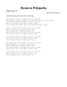 Partition Typewriter 15, Hymn to Wikipedia, D major, Matthews, John-Luke Mark