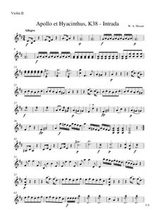Partition violons II, Apollo et Hyacinthus, Mozart, Wolfgang Amadeus