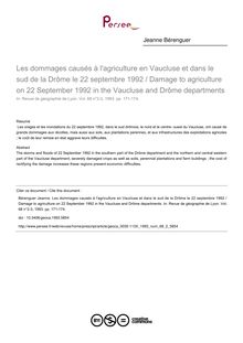 Les dommages causés à l agriculture en Vaucluse et dans le sud de la Drôme le 22 septembre 1992 / Damage to agriculture on 22 September 1992 in the Vaucluse and Drôme departments - article ; n°2 ; vol.68, pg 171-174