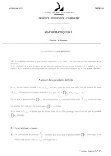 Mathématiques 1 2002 Classe Prepa MP Concours Instituts Nat. Polytechniques (INP - ENSI)