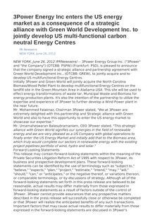 3Power Energy Inc enters the US energy market as a consequence of a strategic alliance with Green World Development Inc. to jointly develop US multi-functional carbon neutral Energy Centres