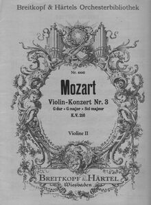 Partition violons II, violon Concerto No.3, G major, Mozart, Wolfgang Amadeus