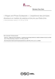 « Wages and Prices Guideposts ». L expérience des principes directeurs en matière de salaires et de prix aux Etats-Unis - article ; n°5 ; vol.21, pg 757-798