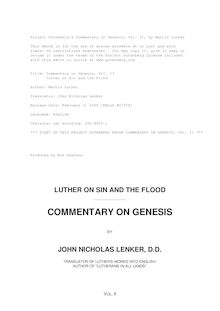 Commentary on Genesis, Vol. II - Luther on Sin and the Flood