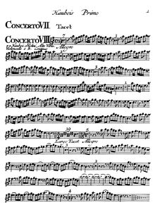 Partition hautbois 1 (600 dpi), 12 Concertos à cinque, Op.7, Concerti a cinque con violini, oboè, violetta, violoncello e basso continuo. opera settima.