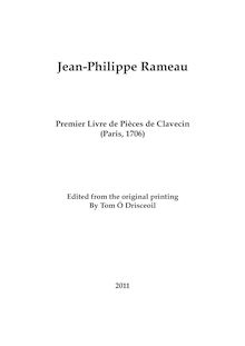 Partition complète, Premier Livre de Pièces de Clavecin, First book of Harpsichord pieces