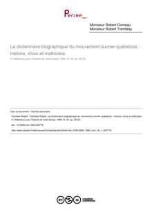 Le dictionnaire biographique du mouvement ouvrier québécois : histoire, choix et méthodes. - article ; n°1 ; vol.34, pg 28-32