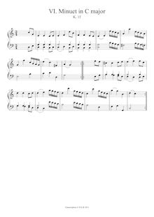 Partition Minuet en C major, K.1f, Nannerl s Music Book, Mozart, Wolfgang Amadeus