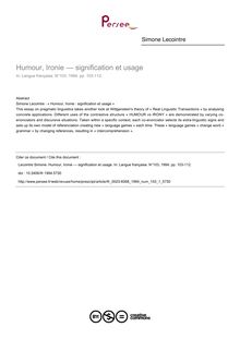Humour, Ironie — signification et usage - article ; n°1 ; vol.103, pg 103-112