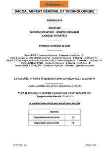 Sujet BAC 2015 Occitan Provençal LV2