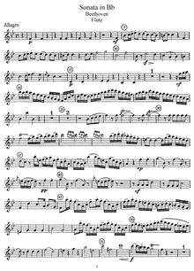 Partition flûte , partie, flûte Sonata en B♭ major, B♭ major, Beethoven, Ludwig van