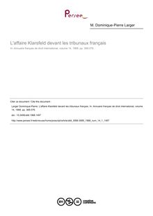 L affaire Klarsfeld devant les tribunaux français - article ; n°1 ; vol.14, pg 369-376