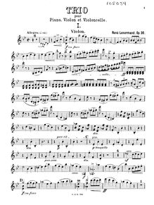 Partition violon, Piano Trio, Op.30, G minor, Lenormand, René