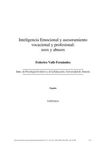 Inteligencia Emocional y asesoramiento vocacional y profesional: usos y abusos (Emotional Intelligence and vocational/career counseling: uses and abuses)