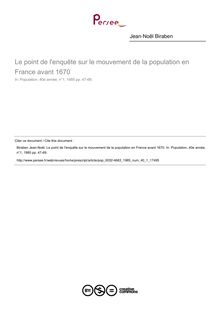 Le point de l enquête sur le mouvement de la population en France avant 1670 - article ; n°1 ; vol.40, pg 47-69