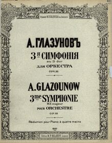 Partition couverture couleur, Symphony No.3, Op.33, Glazunov, Aleksandr