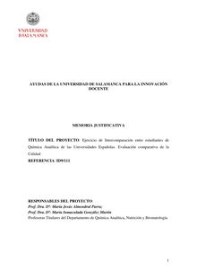 Ejercicio de Intercomparación entre estudiantes de Química Analítica de las Universidades Españolas. Evaluación comparativa de la Calidad