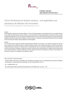 Cumul d influence et réseaux sociaux : une application aux processus de diffusion de l innovation - article ; n°1 ; vol.96, pg 7-27