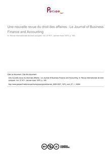 Une nouvelle revue du droit des affaires : Le Journal of Business Finance and Accounting - compte-rendu ; n°1 ; vol.27, pg 165-165