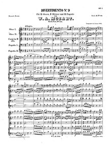 Partition complète, Divertimento, Divertimento No.9, B♭ major, Mozart, Wolfgang Amadeus