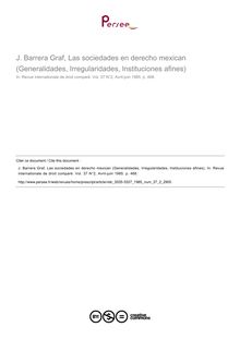 J. Barrera Graf, Las sociedades en derecho mexican (Generalidades, Irregularidades, lnstituciones afines) - note biblio ; n°2 ; vol.37, pg 468-468