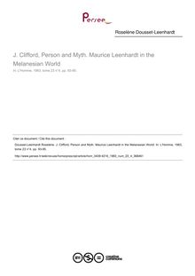 J. Clifford, Person and Myth. Maurice Leenhardt in the Melanesian World  ; n°4 ; vol.23, pg 93-95