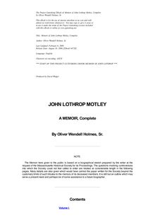 John Lothrop Motley, A Memoir — Complete