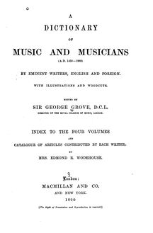 Partition Index to Volumes 1 to 4, Dictionary of Music et Musicians
