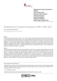 Perspectives pour l économie française en 1991 et 1992. Sortir du ralentissement ? - article ; n°1 ; vol.37, pg 5-50