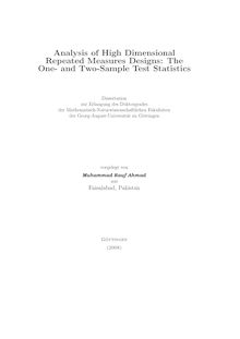 Analysis of high dimensional repeated measures designs [Elektronische Ressource] : the one- and two-sample test statistics / vorgelegt von Muhammad Rauf Ahmad