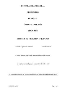 Sujet français - Séries ES/S - Bac 2014 première